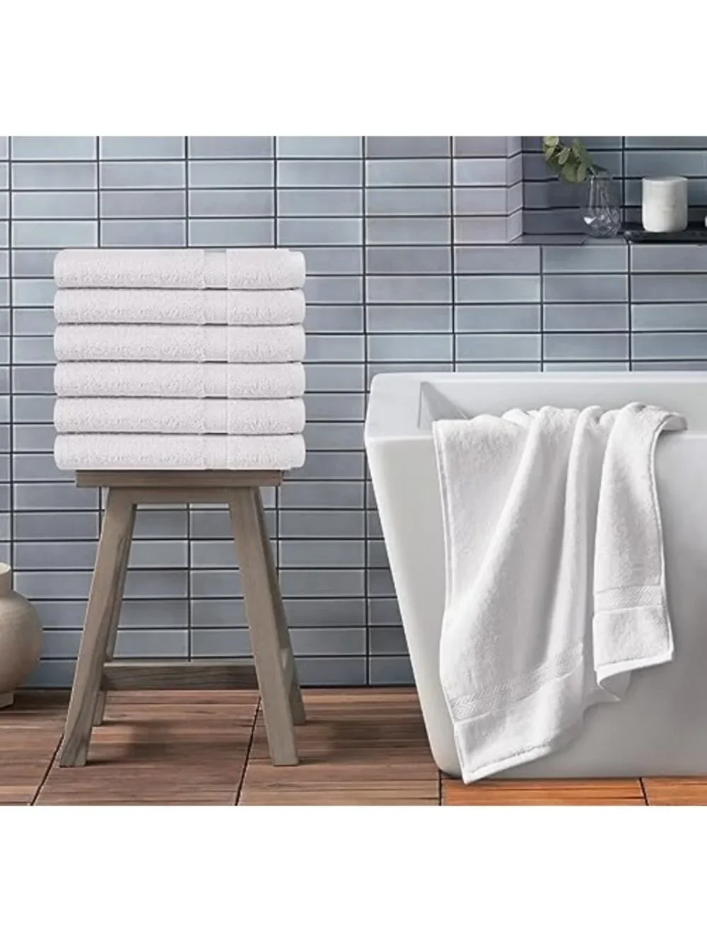 6 Pack White Bath Towels Set - 100% Cotton, Quick Dry, Super Absorbent, Soft